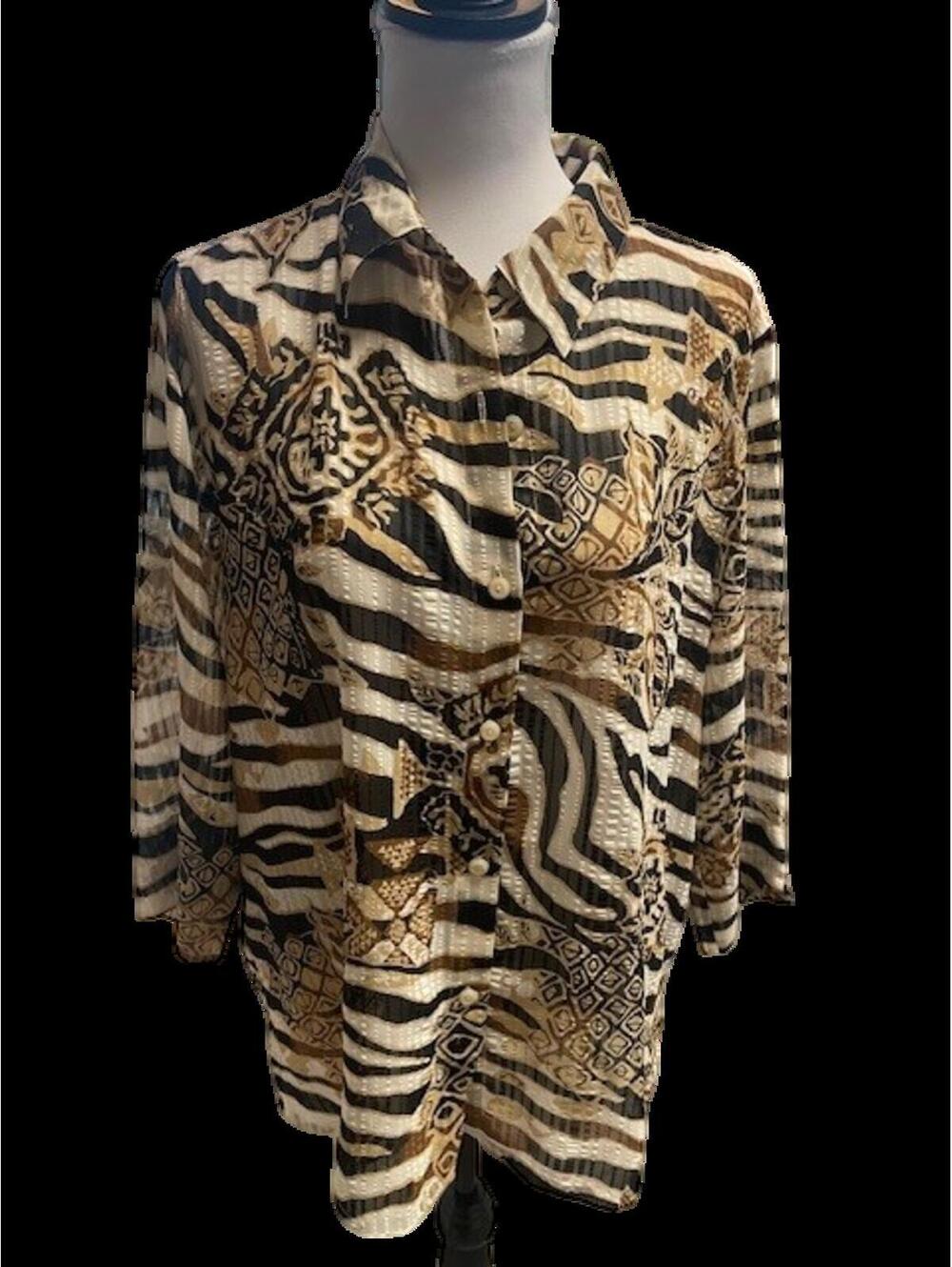 Size 14 – Alfred Dunner Sheer Printed Button Front Top